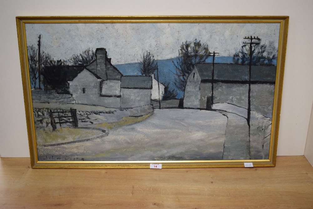 *Local Interest* John Cooke (British 1929 - 2018) Oil on board 'Limestone Farm' a hill farm scene in - Image 2 of 6