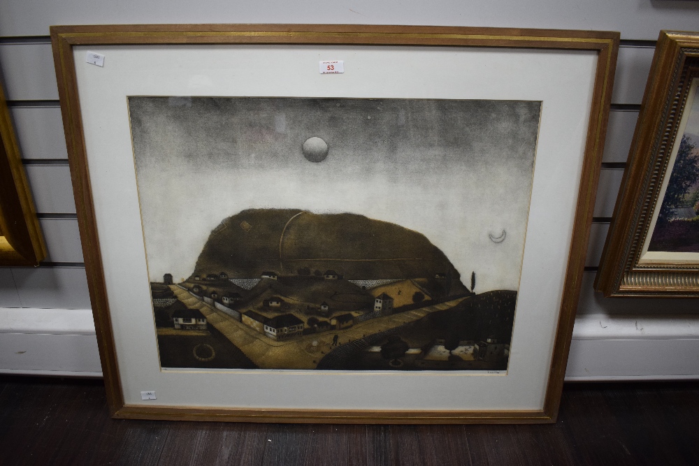 After Emir Dragulj (Bosnian 1939 - 2002) Aquatint/etching 'Veliko Brdo' an interesting scene - Image 2 of 8