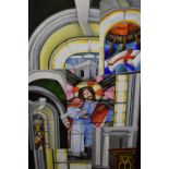 Claire Barry (contemporary) acrylic on board, colourful ecclesiastical study, unsigned, within a