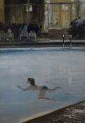*Local Interest* John Cooke (British 1929 - 2018) Watercolour, a study of a woman swimming in an