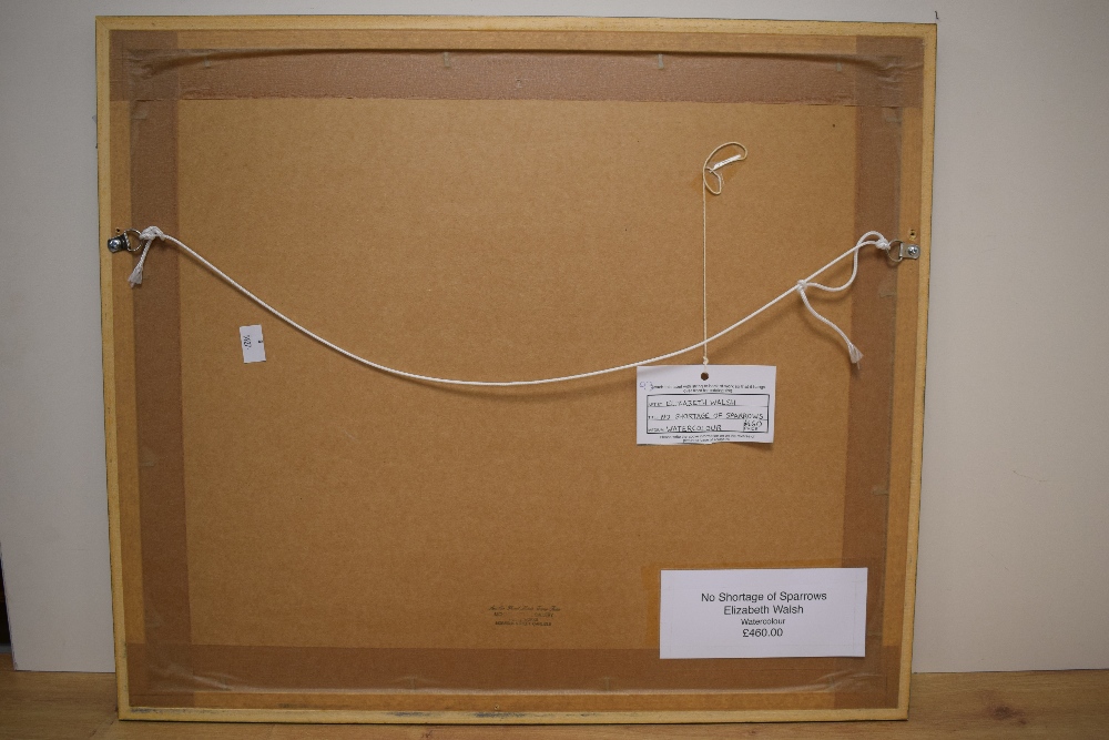 Elizabeth Walsh (British 1945) Watercolour 'No Shortage of Sparrows', depicting a group of the small - Image 5 of 5