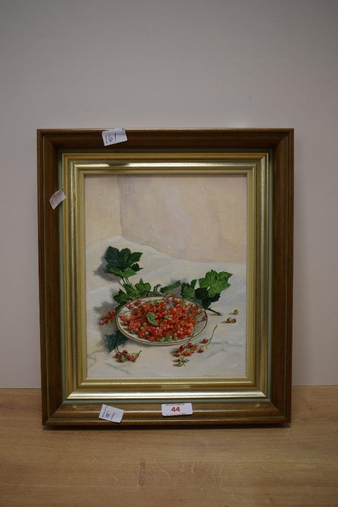 Stephen J. Darbishire (British b1940) oil on board, still life study of redcurrants, signed lower - Image 2 of 5