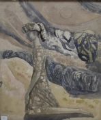 William S Taylor (British 1920-2010) mid century watercolour, stylised kneeling figure, bearing