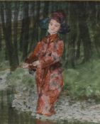 Claude Harrison (British 1922-2009) watercolour sketch, fishing boy in red, signed and dated 1976 in