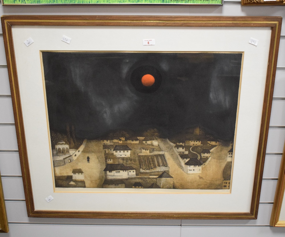 After Emir Dragulj (Bosnian 1939 - 2002) Aquatint/etching 'La Nuit' an interesting scene depicting a - Image 2 of 8