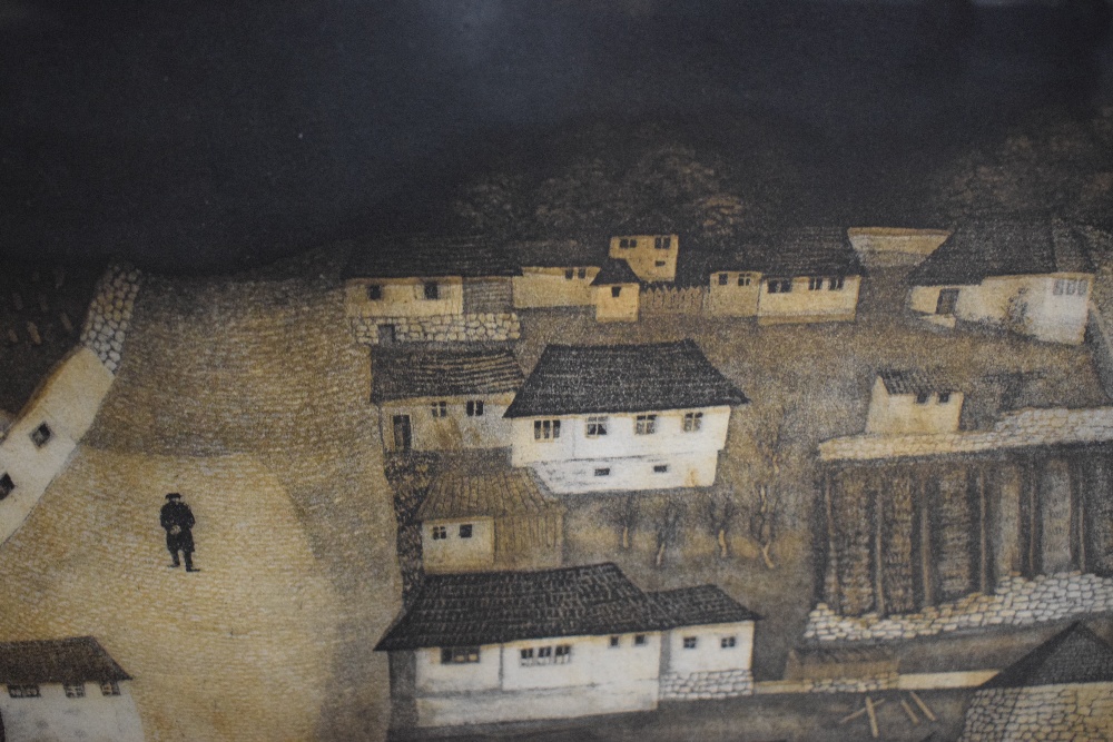 After Emir Dragulj (Bosnian 1939 - 2002) Aquatint/etching 'La Nuit' an interesting scene depicting a - Image 3 of 8