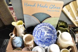 A Copeland Spode Italian fruit bowl, a large handmade glass cake plate in original box, a vintage