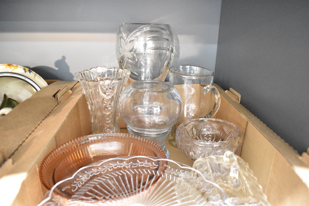 A collection of assorted glassware including a large crystal vase, a heavy vase with indistinct - Image 2 of 2