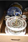 A selection of assorted display plates including a Midwinter Staffordshire floral plate and blue and