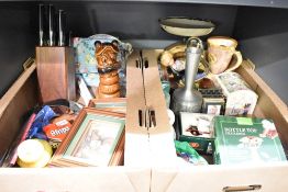 A miscellaneous selection of items in two cartons including a vintage Salter scale, a Corgi Eddie