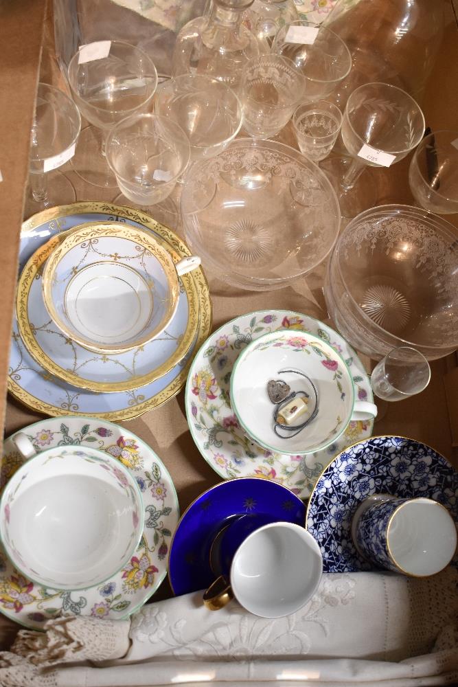 A large Minton 'Haddon Hall' dinner plate and two cups and saucers, two very pretty duo's and a - Image 2 of 2