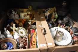 A miscellaneous selection of items in two cartons including a glass oil lamp base and similar