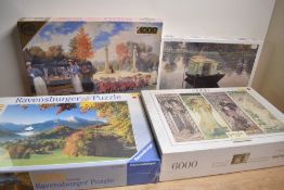 Four jigsaw puzzles including A Night at the Theatre 6000 pieces, a Swiss mountain scene 5000 pieces