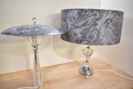 A modern table lamp having a grey marble effect shade and crystal and chrome base 50cm x 46cm sold