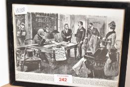 A framed etching 'The Happy Penman' quoting All Marriage Settlements should be signed with Brandauer