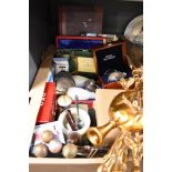 A miscellaneous selection of items including a marble cigarette box, ash tray and pair of small