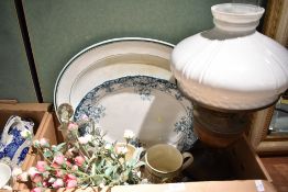 A large blue and white serving plate sold along with another smaller one, two Wade limited edition
