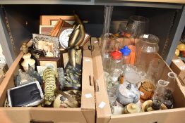 A selection of miscellaneous items in two cartons including a large tulip shaped glass vase, a glass