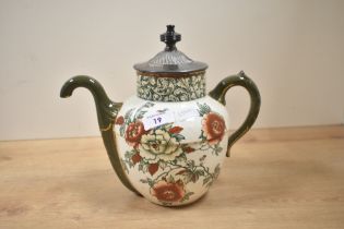 A late 19th-century Doulton Burslem for J.J. Royle of Manchester earthenware self-pouring teapot,