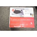 A modern USB turntable/vinyl archiver with line input, ideal for archiving your music to MP3 to play