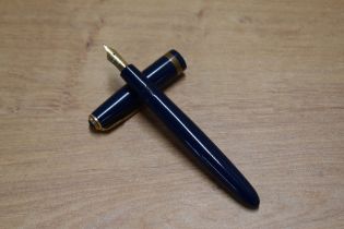 A Parker Duofold aerometric fill fountain pen in Blue with broad decorative cap band having Parker