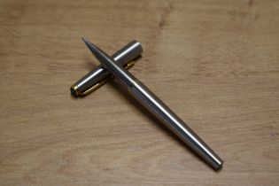 A Parker 50 cartridge fill fountain pen in Flighter Steel with Gold trim