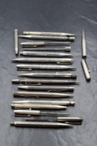 A collection of hallmarked Silver broken mechanical pencil parts. 290g