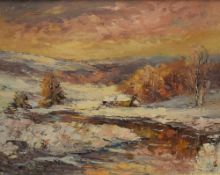 Valter Bezins (Latvian 1925-2009) Oil on board, an impressionistic impasto landscape depicting