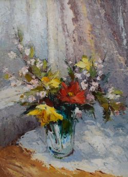 Valter Bezins (Latvian 1925-2009) Impasto oil on board, an impressionistic still life study