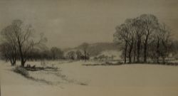 After Kerr Eby (Canadian 1889 - 1946) Drypoint Etching 'Snow in Surrey', a winter landscape with