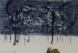 *Local Interest* John Cooke (British 1929 - 2018) watercolour, a rabbit under a tree canopy,
