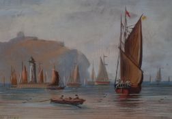 F.Perks (19th/Early 20th Century) English School Watercolour 'Off Dover', depicting ships close to a
