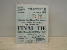 1936 FA Cup Final Ticket, 25th April, Entrance K44, South Terrace Seat, Row 27 Seat 19, Arsenal V