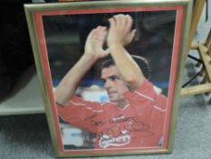 Michael Owen Print, Liverpool home Carlsberg sponsored kit, Best Wishes bearing signature, framed