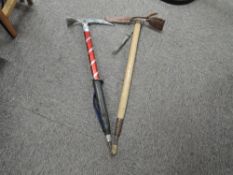 Vintage Stubai (austria) Ice Axe, length 71cm, wooden shaft and metal ends, leather protective sheaf
