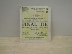 1933 FA Cup Final Ticket, 29th April, Entrance D2, North Terrace Seats, Everton V Manchester City,