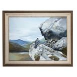 RICHARD WARD (b.1944) Peregrine falcon and her three chicks Gouache on paper, 75 x 100cm Signed