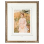 HARRY WATSON (BRTISH 1871-1936) Girl in Pink Dress Watercolour, 36 x 26.5cm Signed; titled to