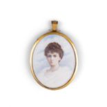 I. HAMILTON Miniature portrait of a young woman late 19th century in a white tulle gown with a