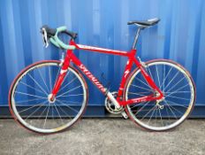 A Specialized Allez Elite Road Bike, from around 2006. Frame Size 56cm with a 9 speed cassette.