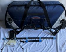 A Hoyt Carbon Matrix compound bow, together with a Beiter Centralizer,
