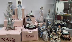 A collection of Lladro, Nao and other figures etc, including cranes, geese,