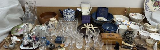 A Royal Doulton stoneware bowls together with a porcelain tea caddy, glass decanter, glass vase ,