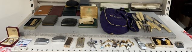 Silver cufflinks, together with other cufflinks, wristwatches, lighter,