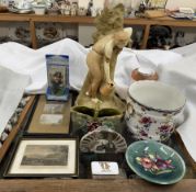 A continental pottery vase in the form of a maiden carrying a water jug together with a pottery