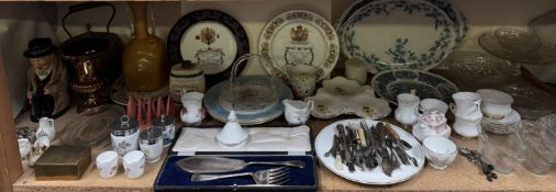 A Royal Doulton Toby jug of Winston Churchill together with a copper kettle, brass cigarette box,