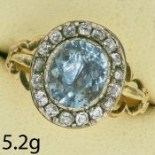 ANTIQUE AQUAMARINE AND DIAMOND CLUSTER RING