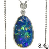 IMPORTANT BLACK OPAL AND DIAMOND PENDANT NECKLACE
