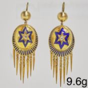 PAIR OF VICTORIAN ENAMEL AND DIAMOND TASSLE DROP EARRINGS