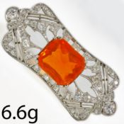 EDWARDIAN FIRE OPAL AND DIAMOND BROOCH